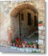San Gimignano Flowers In Archway Metal Print