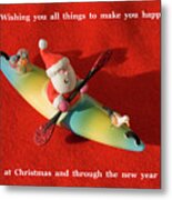Santa Kayaking Card Metal Print