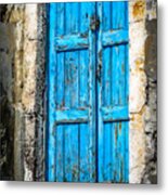 Santorini Blue Door Metal Print