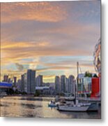 Science World And Bc Place Stadium At Sunset. Vancouver, Bc Metal Print