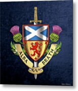 Scotland Forever - Alba Gu Brath - Symbols Of Scotland Over Blue Velvet Metal Print