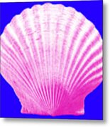 Sea Shell- Pink On Blue Metal Print