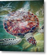 Sea Turtle Dive Metal Print