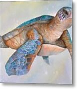 Sea Turtle- Twilight Swim Metal Print