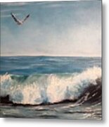 Seagull With Wave Metal Print