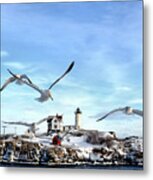 Seagulls At The Nubble Metal Print
