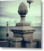 Seagulls In Columns Dock Metal Print