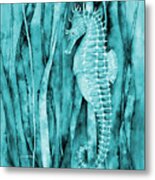 Seahorse In Blue Metal Print