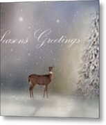 Seasons Greetings With Deer Metal Print