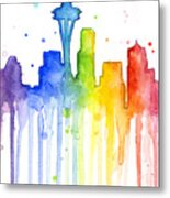 Seattle Rainbow Watercolor Metal Print