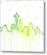 Seattle Skyline Watercolor Metal Print