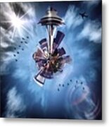 Seattle Space Needle Tiny Planet Metal Print