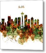 Seattle Watercolor Skyline Poster Metal Print