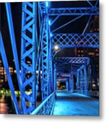 Section Of The The Blue Walking Bridge At Night Metal Print