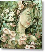 Self Portrait With Aplle Flowers Metal Print