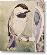 Shades Of Black Capped Chickadee Metal Print