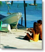 Sharing A Coconut On Caye Caulker, Belize Metal Print