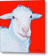 Sheep Painting On Red Background Metal Print