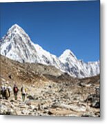Sherpas And Their Yak Walking Toward Everest Base Camp Metal Print