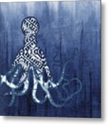 Shibori Blue 2 - Patterned Octopus Over Indigo Ombre Wash Metal Print