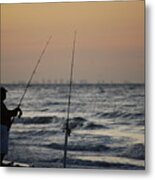 Shoreline Fisherman Metal Print