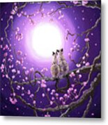 Siamese Cats In Pink Blossoms Metal Print