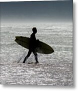 Silhouette Surfer At Beach Metal Print