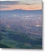 Silicon Valley And Green Hills At Dusk. Monument Peak, Ed R. Levin County Park, Milpitas, California Metal Print
