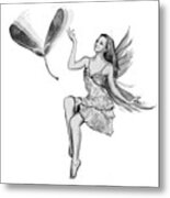 Silver Maple Fairy With Seeds B And W Metal Print