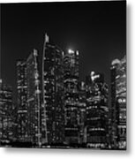 Singapore Skyline Panorama Black And White Metal Print