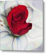 Single Red Rose In Fenton Vase Metal Print