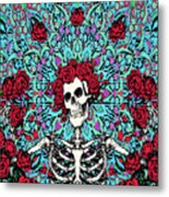 Skeleton With Roses Metal Print