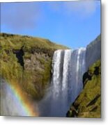 Skogafoss Waterfall With Rainbow 151 Metal Print
