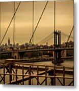 Skyline Ny From Brooklyn Bridge Metal Print