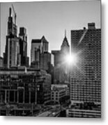 Skyscraper Sunrise - Philadelphia In Black And White Metal Print
