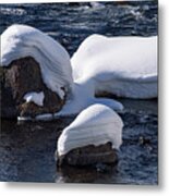 Snow Covered River Rocks Metal Print