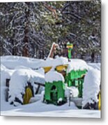 Snow Covered Tractor Metal Print