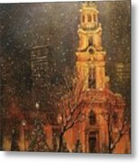 Snowfall In Cathedral Square - Milwaukee Metal Print