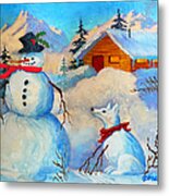 Snowman And Fido Metal Print