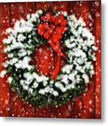 Snowy Christmas Wreath Metal Print