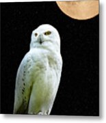 Snowy Owl Under The Moon Metal Print
