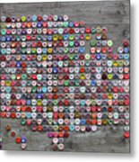 Soda Pop Bottle Cap Map Of The United States Of America Metal Print