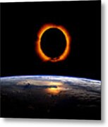 Solar Eclipse From Above The Earth Metal Print