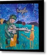 Soldier And Two Cats Metal Print