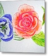 Sorrow Orange Rose With Blue Tulip Metal Print