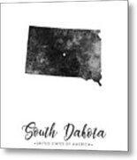 South Dakota State Map Art - Grunge Silhouette Metal Print