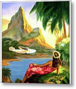 South Sea Isles, Tropic Coast, Airline, Vintage Travel Poster Metal Print