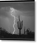 Southwest Saguaro Cactus Desert Storm Panorama Bw Metal Print
