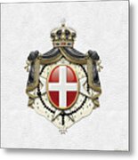 Sovereign Military Order Of Malta Coat Of Arms Over White Leather Metal Print