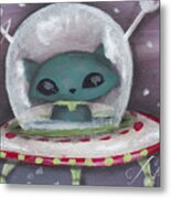 Space Cat Alien Metal Print